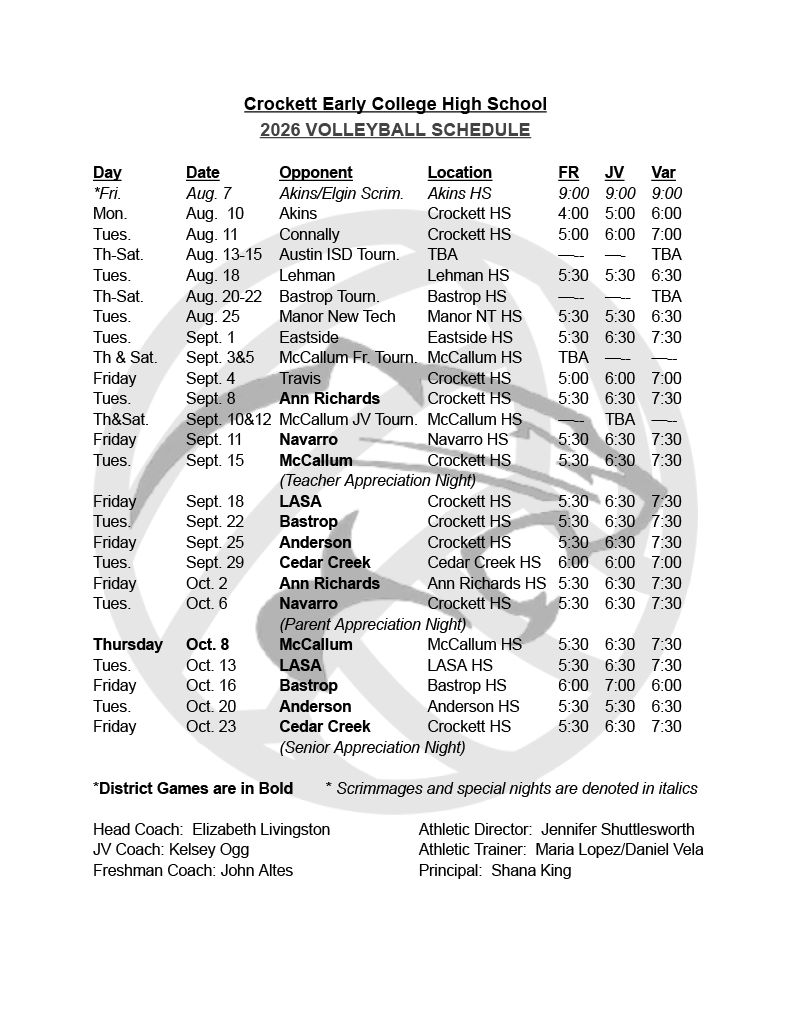 Schedule 2026